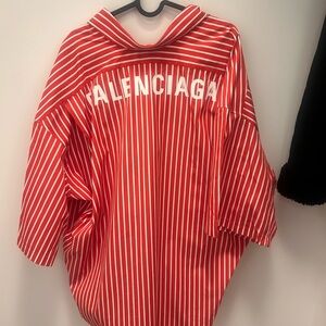Balenciaga Red White Stripe Oversized Shirt Size 38 Unisex NWT Made in Italy